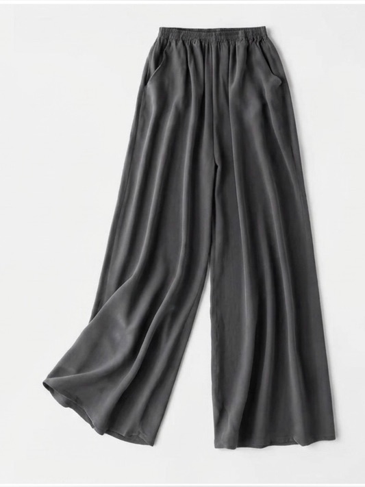 Equipment Femme Dark Gray Wide Leg Elastic Waist Pants 100% Silk Sz Xxs
